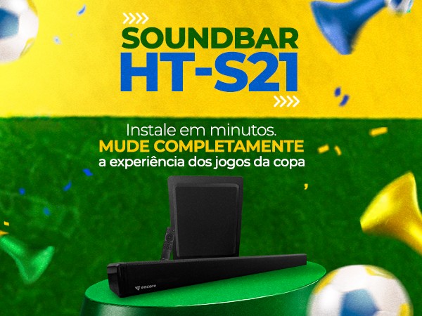 Família assistindo a um jogo da Copa com a soundbar HT-S21